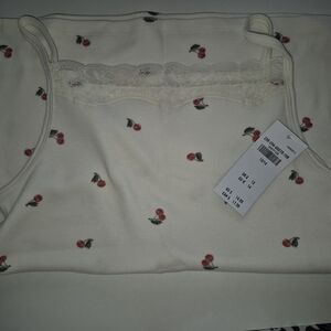 Abercrombie Kids Cream Tank with Cherry Print and Lace